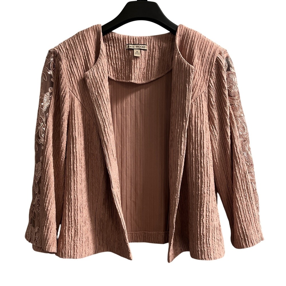 Maya‎ Brooke Jacket Womens 16 Pink Mauve Pleated Lace Sequin Sleeves Event Party